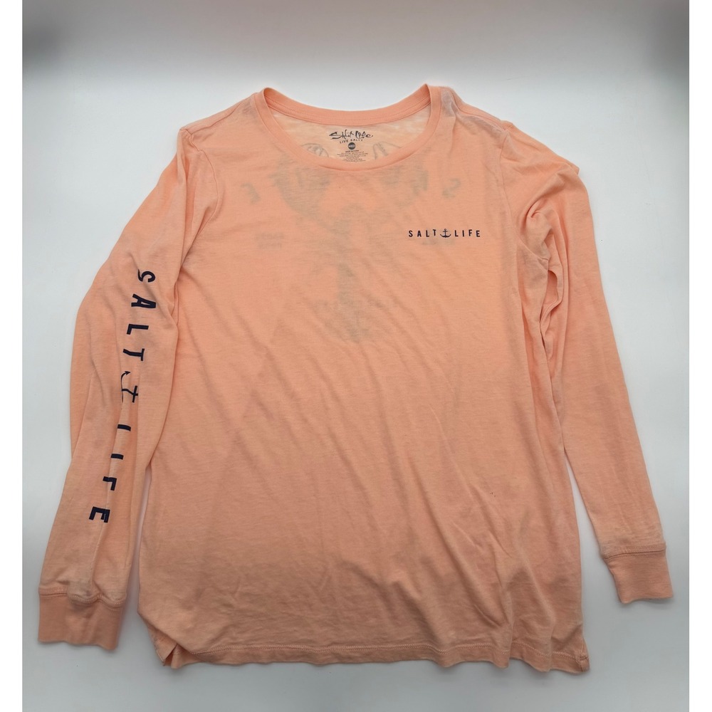 Salt Life Mens Long Sleeve Graphic T-Shirt Peach Lobster Large Back Print Med